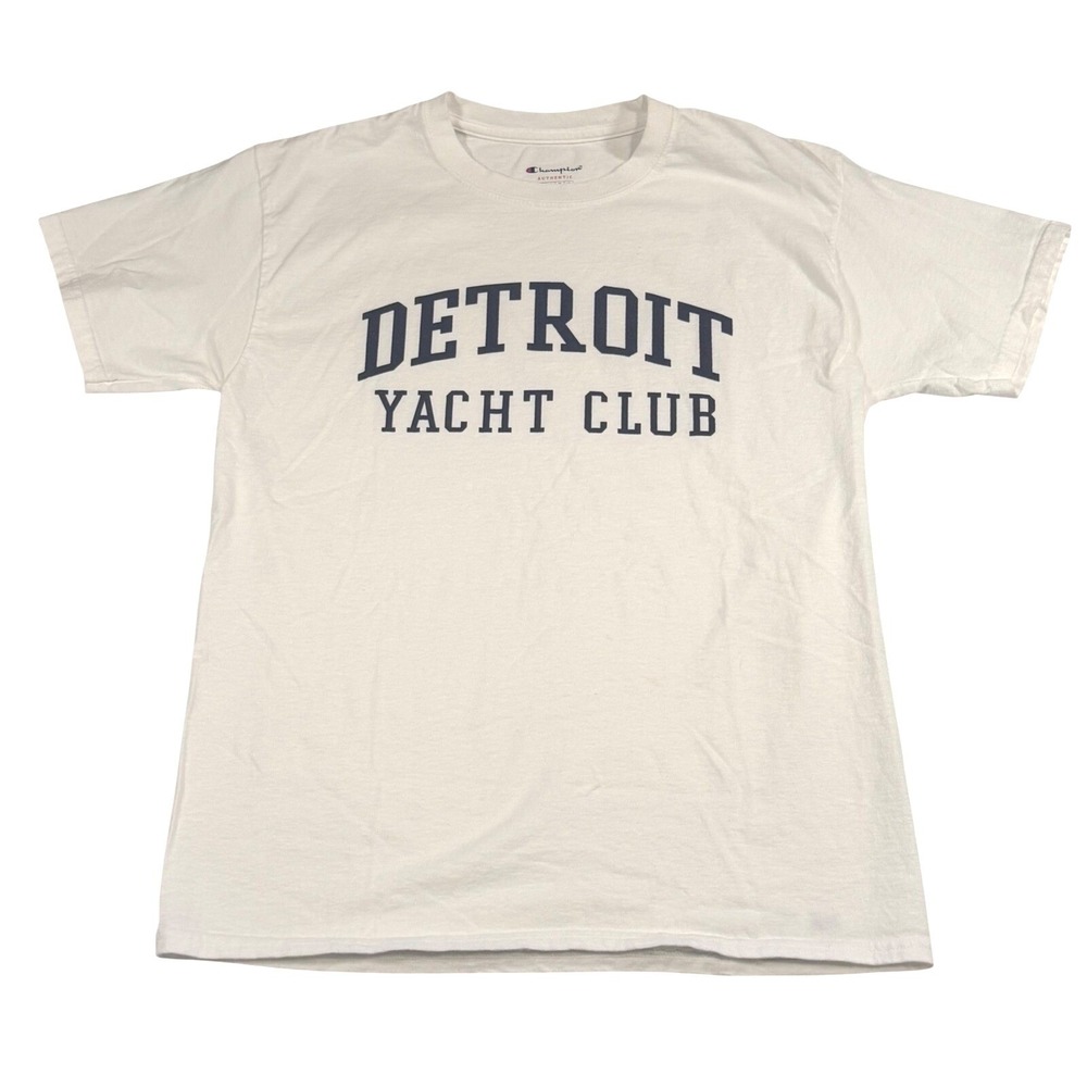 Champion Detroit Yacht Club Graphic T-Shirt White Cotton Mens M T425 WH Nautical - Picture 2 of 9